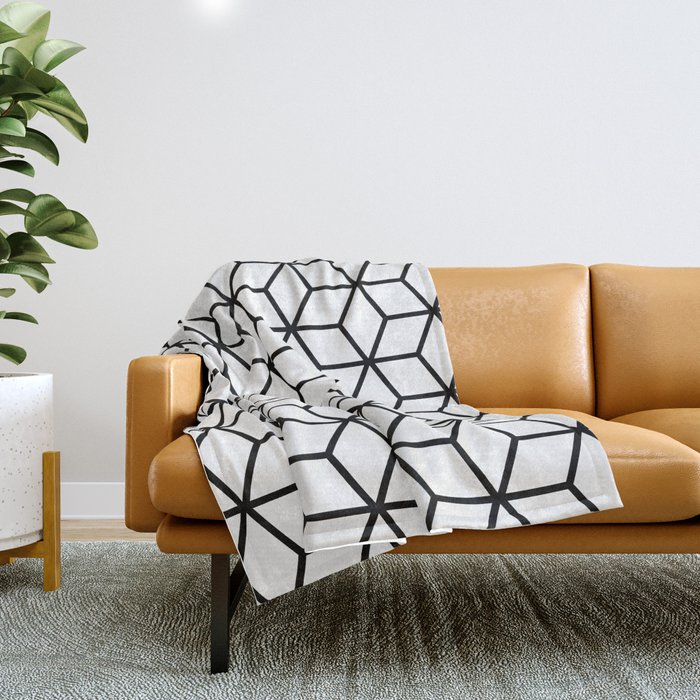 Scandinavian Geometric Cube Pattern 122 Black and White Throw Blanket