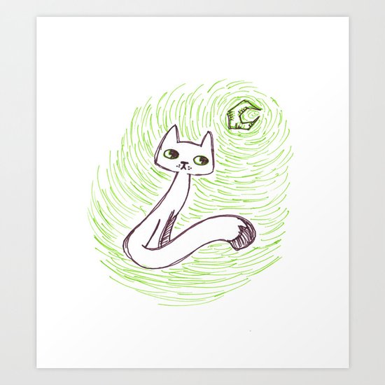 Cat & the moon Art Print
