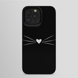 Cat Heart Nose & Whiskers White on Black iPhone Case