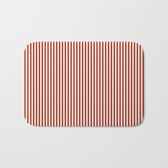 Beige and Dark Red Colored Pattern of Stripes Bath Mat