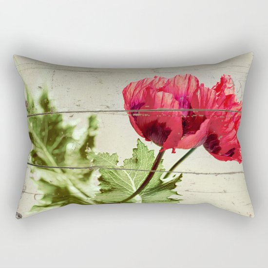 The Things We Remember - red poppy photo on wood texture Rectangular Pillow