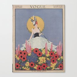 Floral Walk in Spring - Vintage Fashion Magazine Cover - January 1915 Canvas Print