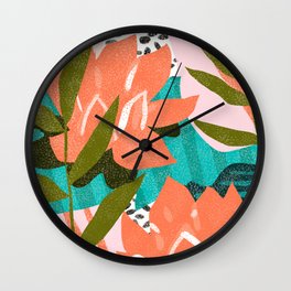 Forever in My Garden | Abstract Botanical Nature Plants Floral Painting | Quirky Modern Contemporary Wall Clock