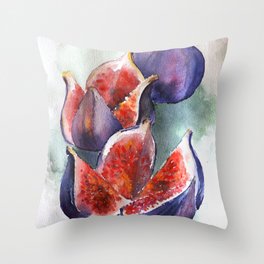 Fig Watercolor Fruits Throw Pillow