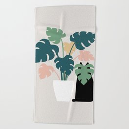 Cat and Plant 21: Leaf Me Alone Beach Towel