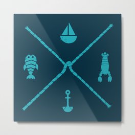 Sub-aquatic Compass Metal Print | Ink, Vintage, Blue, Ocean, Digital, Nature, Sea, Compass, Stencil, Nautical 