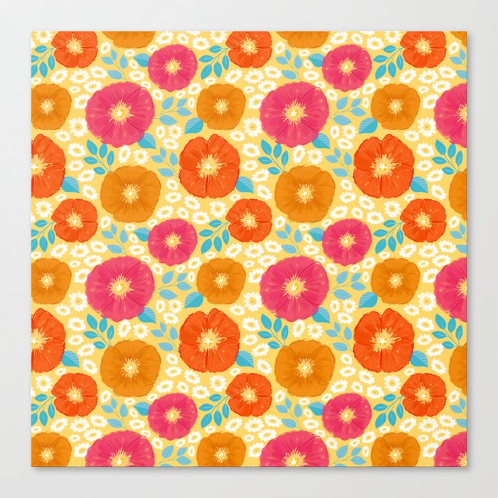 Summer Joy - Poppies in orange, pink and yellow Canvas Print