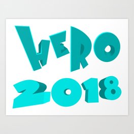 Hero 2018 Art Print | Day, Fathers, Icon, Dad, Graphic, Fun, Superhero, Vector, Blue, Illustration 