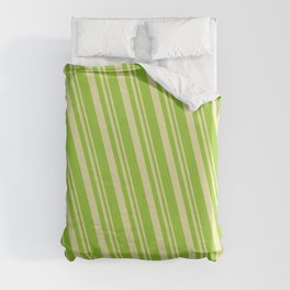 [ Thumbnail: Pale Goldenrod & Green Colored Lines Pattern Duvet Cover ]