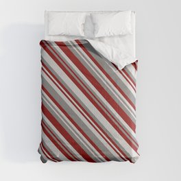 [ Thumbnail: Grey, Maroon, and Light Gray Colored Stripes Pattern Comforter ]