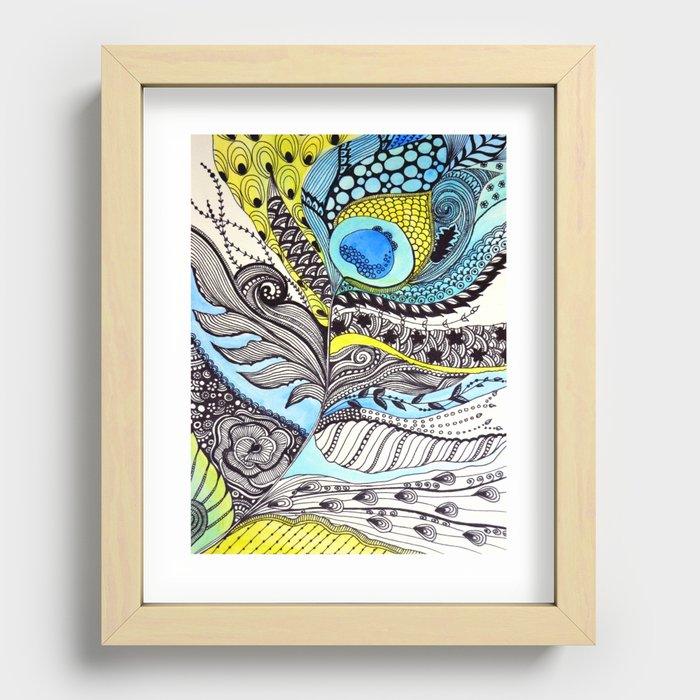 Peacock feather illustration wall art Recessed Framed Print