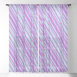 [ Thumbnail: Powder Blue & Orchid Colored Lined Pattern Sheer Curtain ]