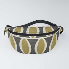 Retro Mid Century Modern Geometric Oval Pattern 233 Black Gold and Beige Fanny Pack