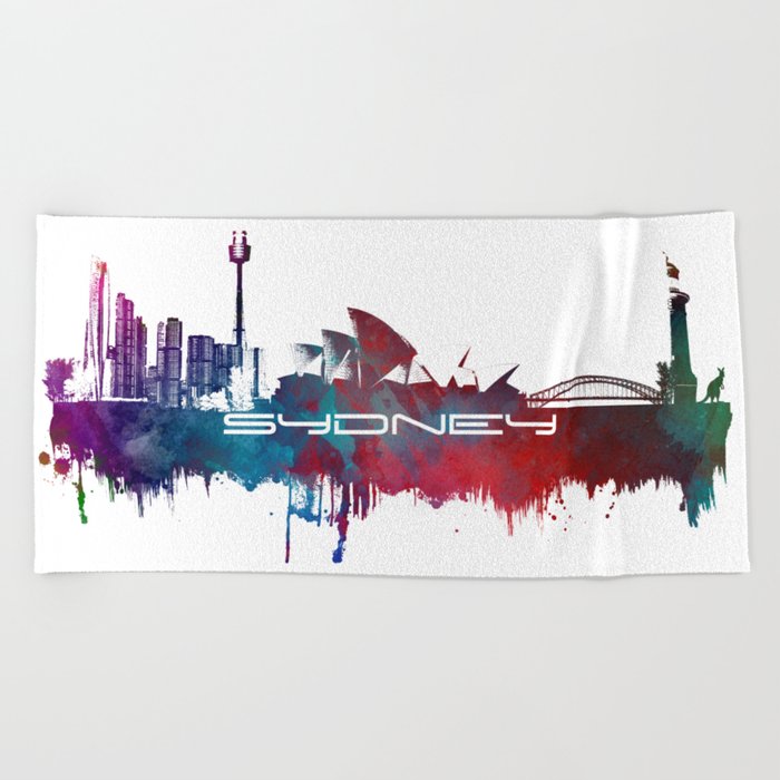 Sydney Skyline City Blue Sydney Beach Towel By Jbjart Society6