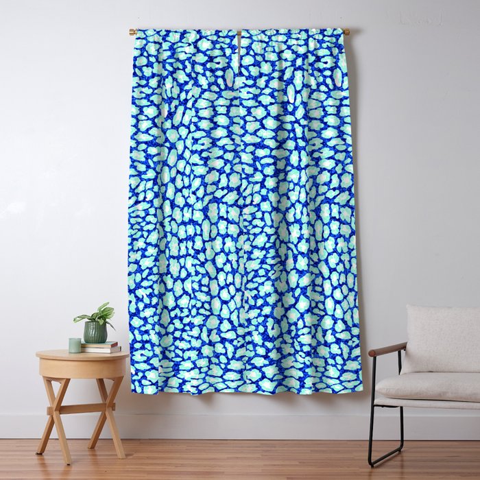 Blue Glitter Leopard Print Blackout Curtain By Serigraphonart