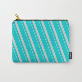 [ Thumbnail: Dark Turquoise & Light Gray Colored Lines/Stripes Pattern Carry-All Pouch ]
