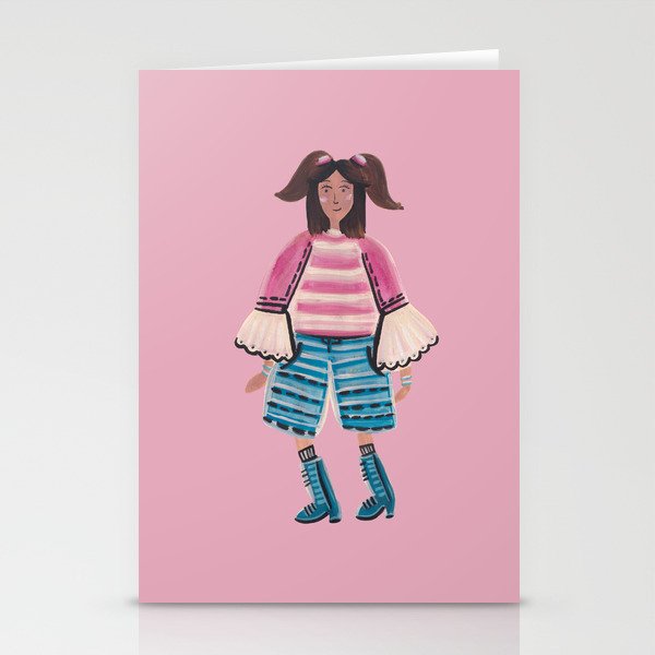 Summer Pony Tail Girl - Pink Stationery Cards