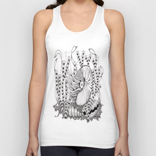 Zentangle Nautilus in the Ocean Illustration Unisex Tank Top