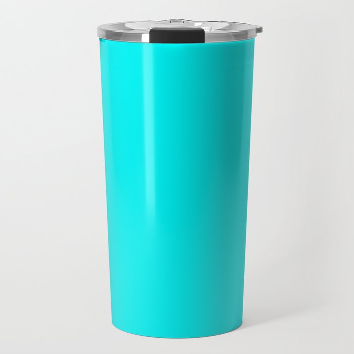Vivid Aqua Cyan Solid Color 01f1f1 Travel Mug