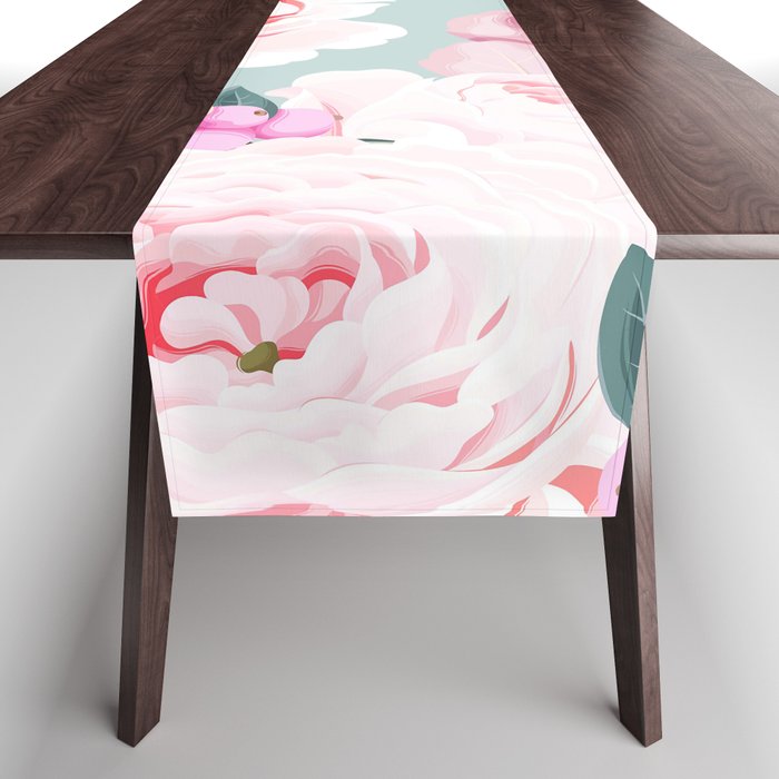 Pastel Pink Floral Morning Mists Table Runner