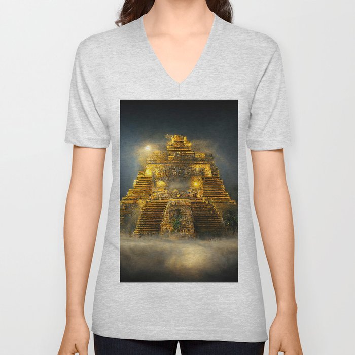 Ancient Mayan Temple V Neck T Shirt