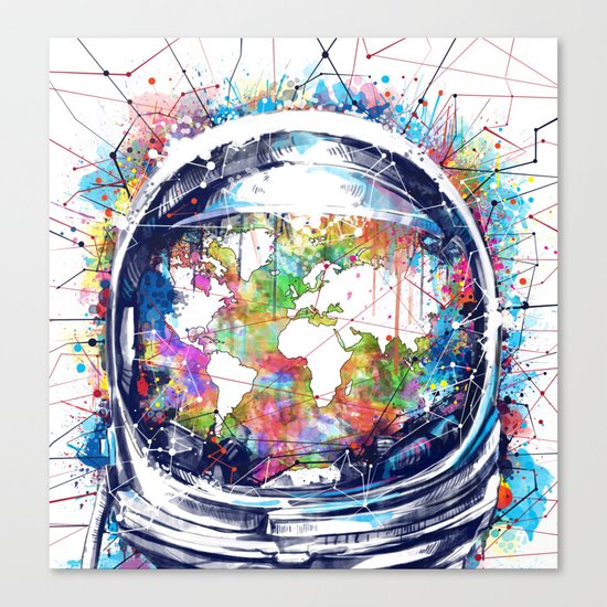 astronaut world map colorful Canvas Print