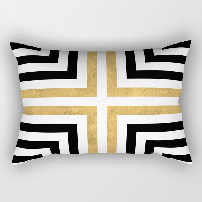 Simple Geometric Cross Pattern - White Gold on Black - Mix & Match with Simplicity of life Rectangular Pillow