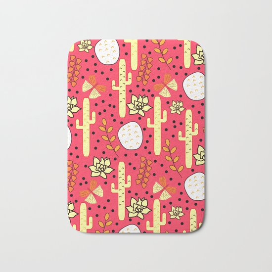 Cacti and butterflies in pink Bath Mat