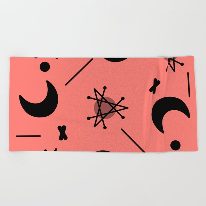 Moons & Stars Atomic Era Abstract Salmon Pink Beach Towel