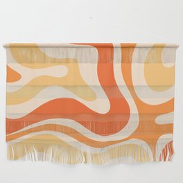 Retro Modern Liquid Swirl Abstract Pattern Square in Tangerine Orange Tones Wall Hanging