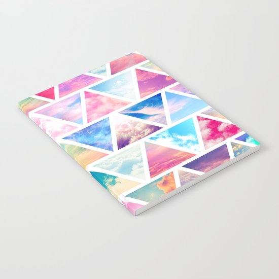 Pink Clouds Teal Sky Abstract Triangles Pattern Notebook