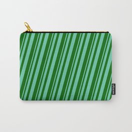 [ Thumbnail: Aquamarine and Dark Green Colored Pattern of Stripes Carry-All Pouch ]