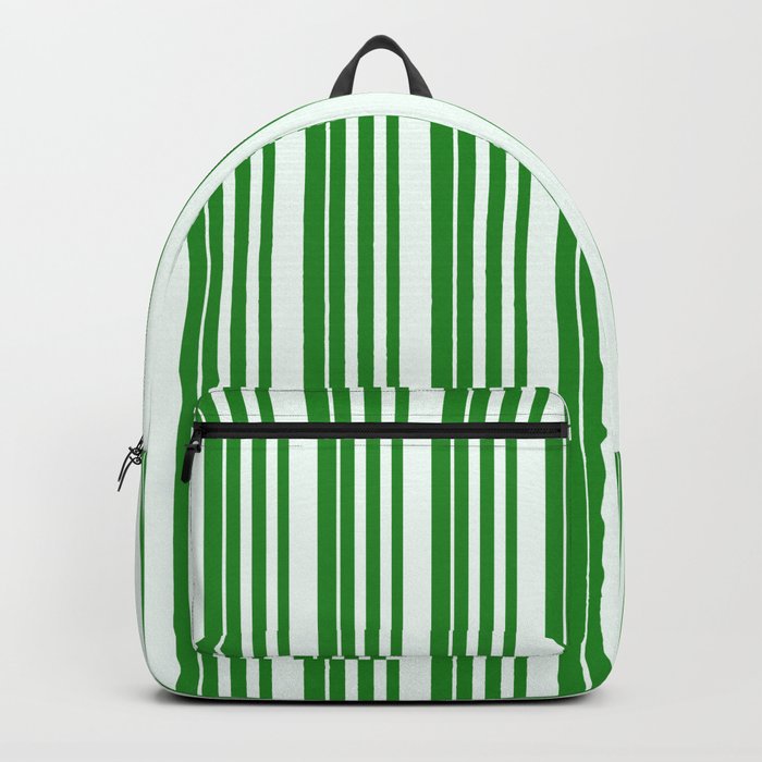 Forest Green & Mint Cream Colored Pattern of Stripes Backpack