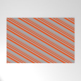 [ Thumbnail: Red & Dark Gray Colored Lined Pattern Welcome Mat ]