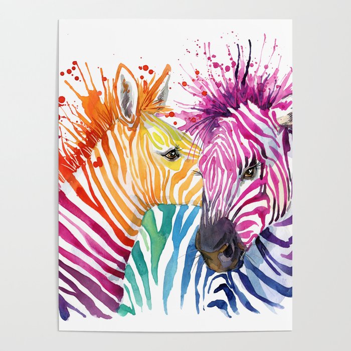 Rainbow Zebra. watercolor illustration. wild animals. african nature.  fashion design. exotic wildlife. Poster by Sensational Home Staging