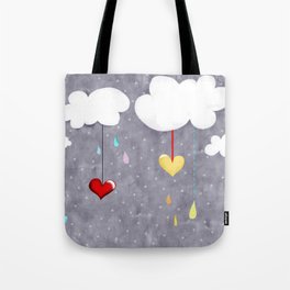 Clouds and Hearts Purple Polka Dots Tote Bag