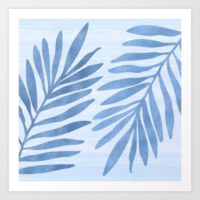 Cool Blue Coastal Palm Fronds Art Print