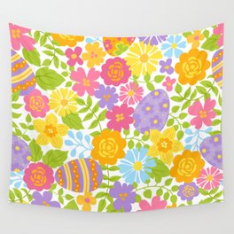 Watercolor Colorful Easter Eggs Flowers Pattern Flower Seamless Wall Tapestry