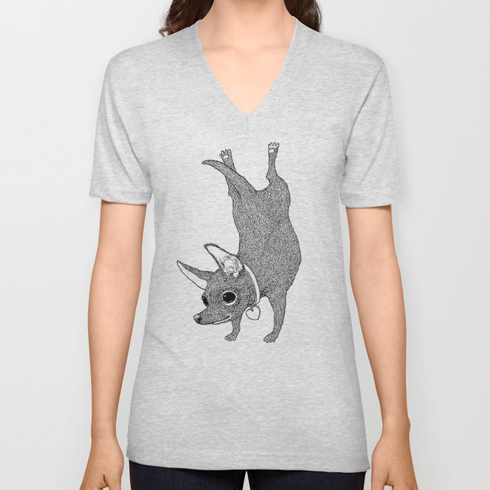 Chihuahua Handstand V Neck T Shirt