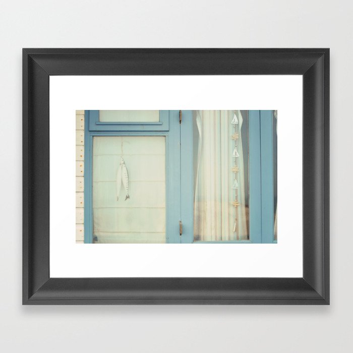 Beach Hut window - blue Framed Art Print