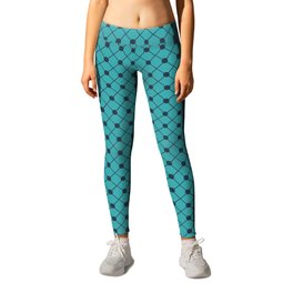 Dark Navy Blue Solid Color Circle Polka Dot Angled Grid  Pattern 8 on Aqua Teal Turquoise - Aquarium SW 6767 Leggings | Solid, Digital, Color, Spots, Navyblue, Polkadots, Graphicdesign, Blue, Turquoise, Minimalist 