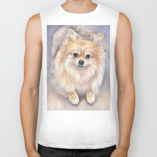 Pomeranian Watercolor Pom Puppy Dog Painting Biker Tank