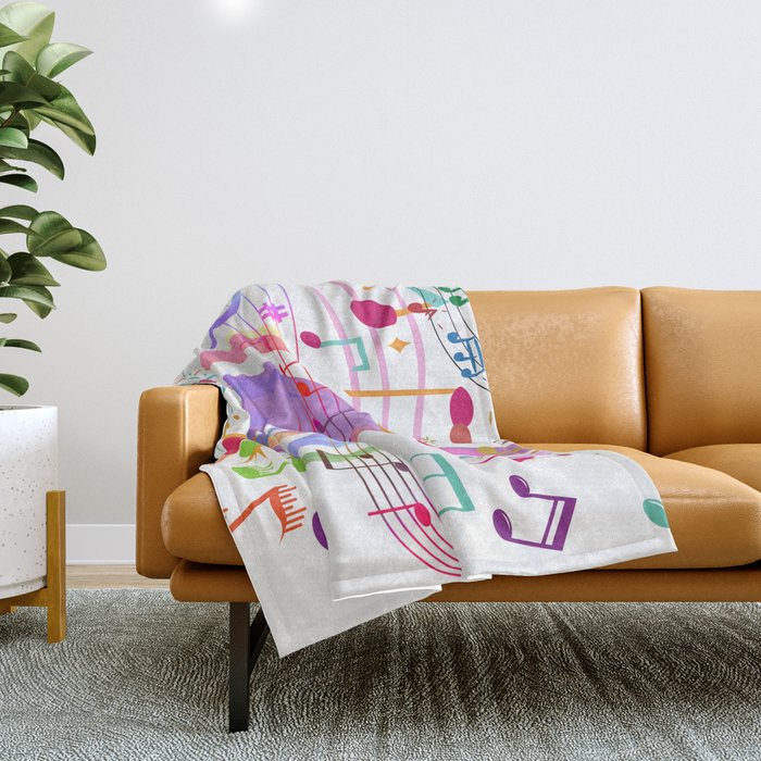Colorful Music Notes  Throw Blanket