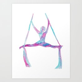 Aerial lady silky art silks yoga print watercolor painting aerialist gift drawing circus dance dancer silthouette woman gymnastics Art Print