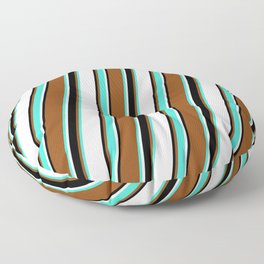 [ Thumbnail: Brown, Turquoise, White, and Black Colored Lines/Stripes Pattern Floor Pillow ]