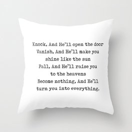 Rumi Quote 06 - Knock and He'll open the door - Typewriter Print Throw Pillow