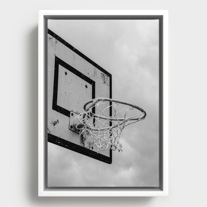 I dunk think so - The Netherlands photo | Basketball basket black and white monochrome dramatic noir photography art print Framed Canvas
