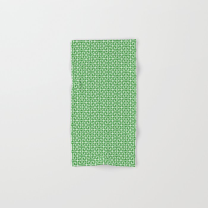 Green and White Greek Key Pattern Hand & Bath Towel