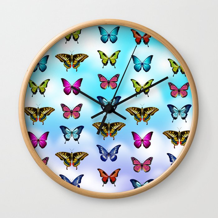 Blue Sky Butterflies Wall Clock