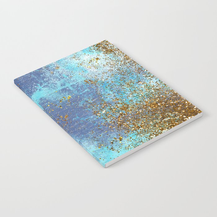 Gold Faux Glitter and Blue Mermaid Sea Foam Notebook